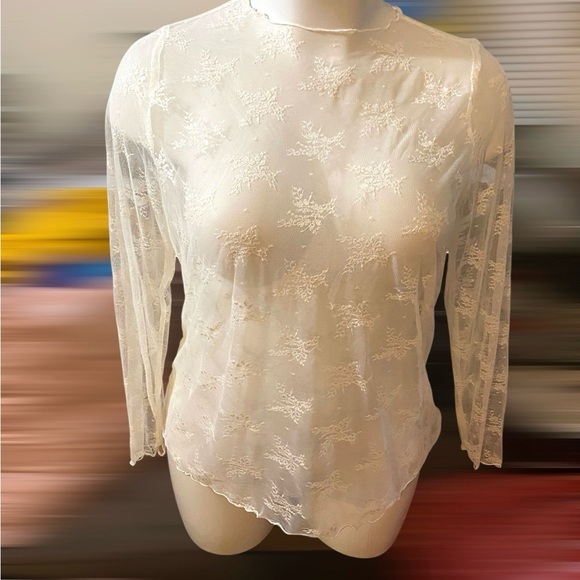 Torrid Lace Long Sleeve Tops - Black, White, and Tan - Picture 8 of 11